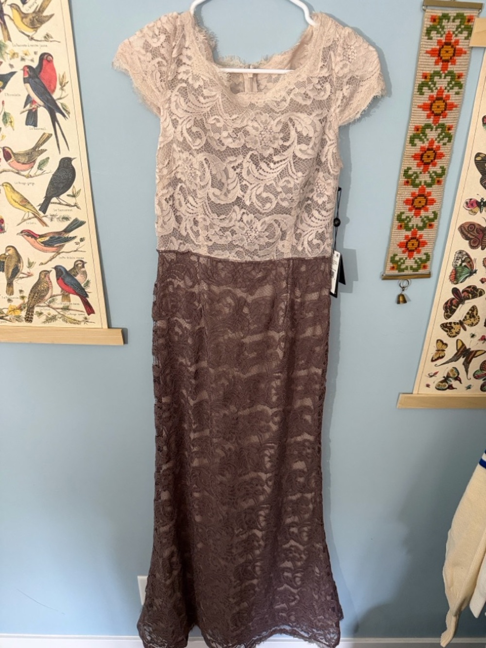 BHLDN Adrianna Papell Elegant Two-Tone Lace Maxi Dress - NWT